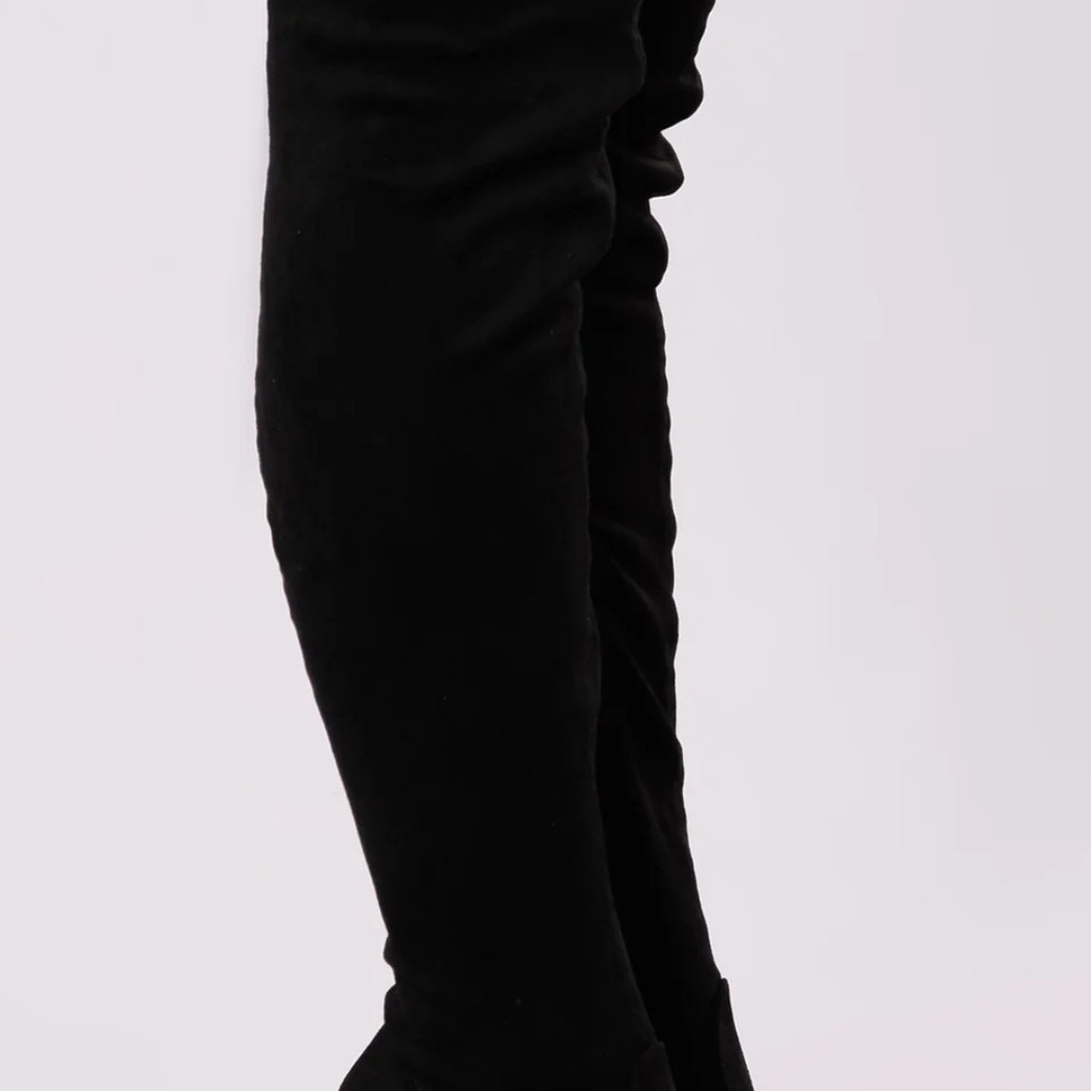 Fashion Nova Black Over-the-Knee Boots with High Block Heel - Picture 6 of 10